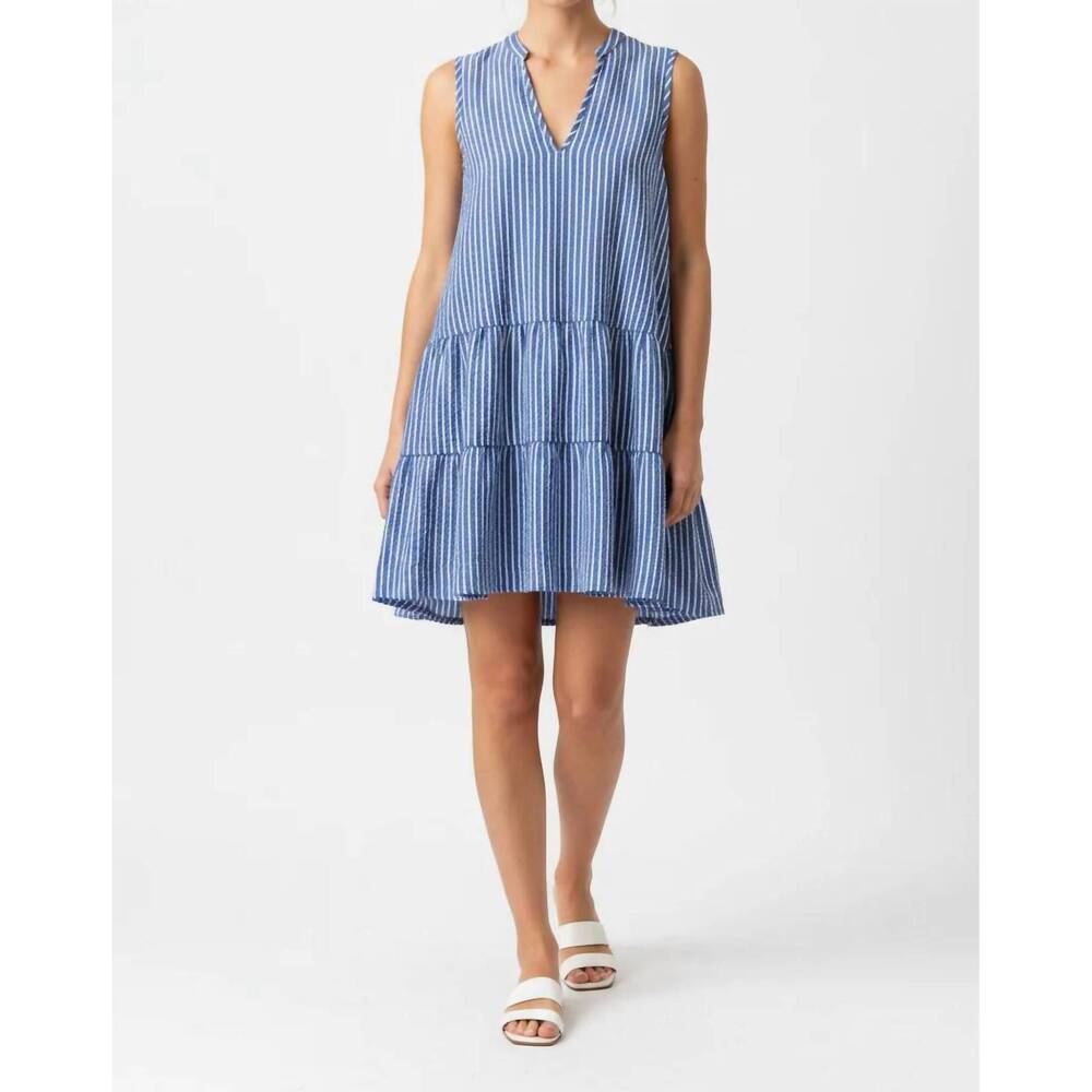 NEW SAINTS & HEARTS seersucker sleeveless tiered dress in royal/white